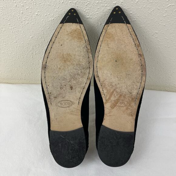 Tod's Jackie Suede Moc Pointed Flat Loafers Womens Size 5 Black Slip On - Picture 9 of 9